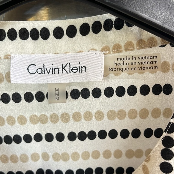 Calvin Klein women’s M Blush & black polka dot on cream blouse longsleeve v-neck - Picture 2 of 13